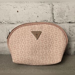 Guess Pink Monogram Cosmetic Bag Makeup Pouch Triangle Logo